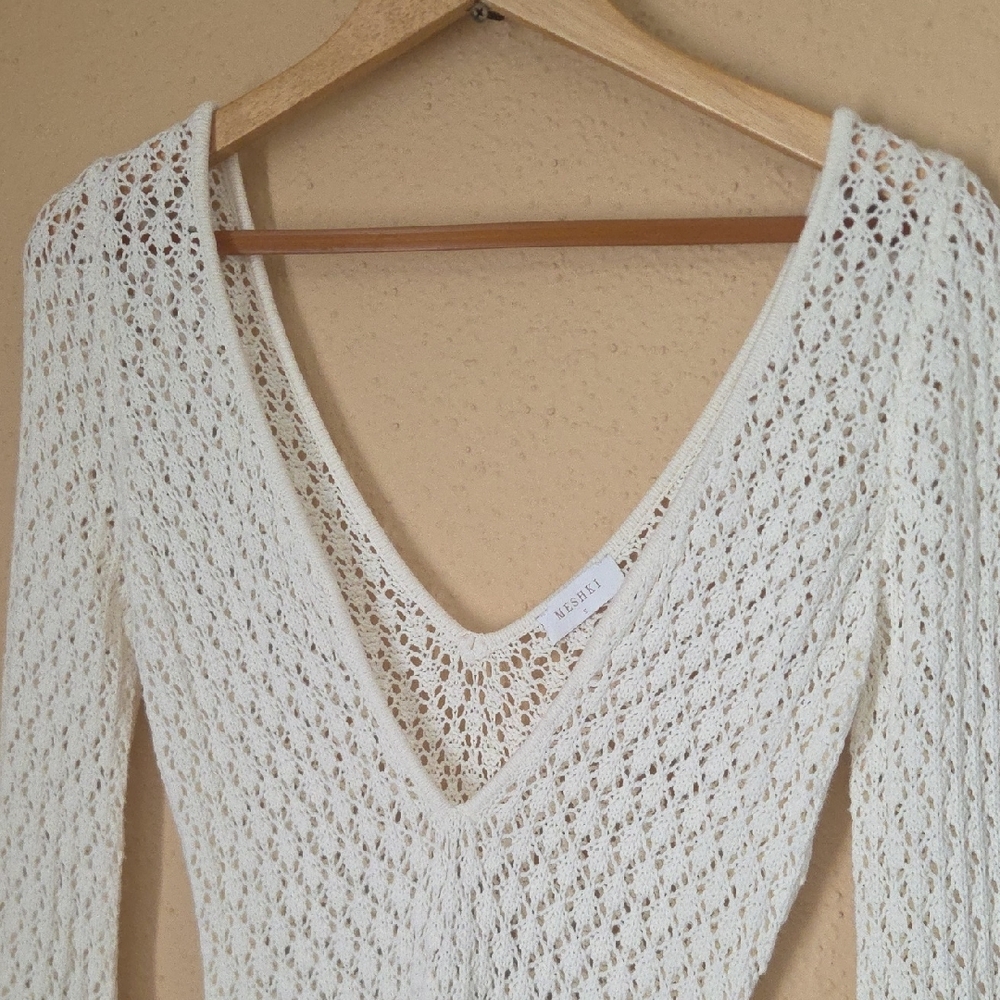 Meshki Cream Open Crochet Knit Top - Picture 9 of 9